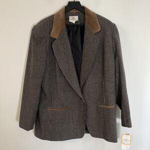Only At Bloomingdales Equestrian Blazer Wool & Leather‎ Trim Sz 16 NWT